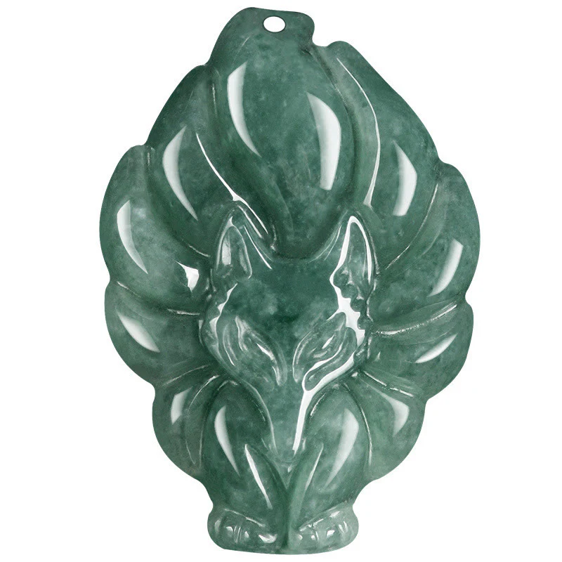 Collana con ciondolo portafortuna a forma di volpe a nove code in giada verde naturale Buddha Stones - Image 11