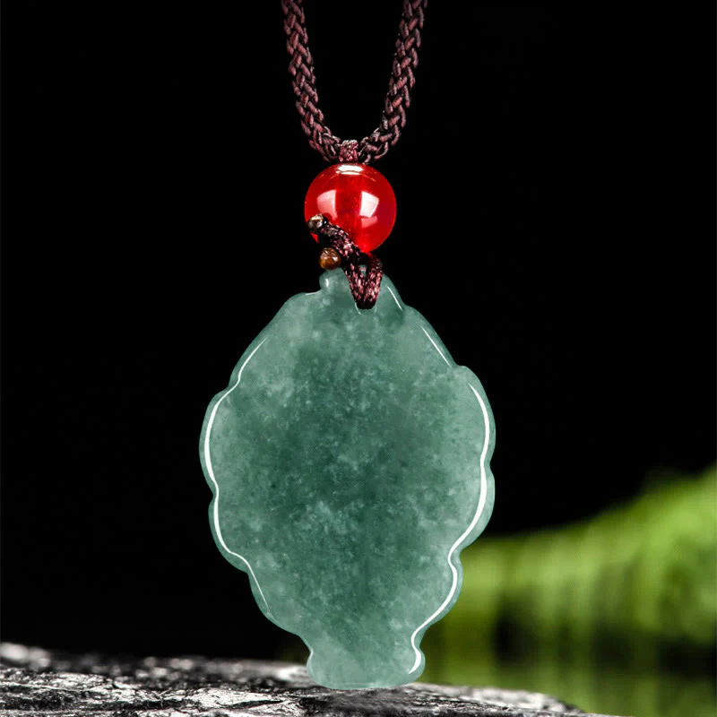 Collana con ciondolo portafortuna a forma di volpe a nove code in giada verde naturale Buddha Stones - Image 4