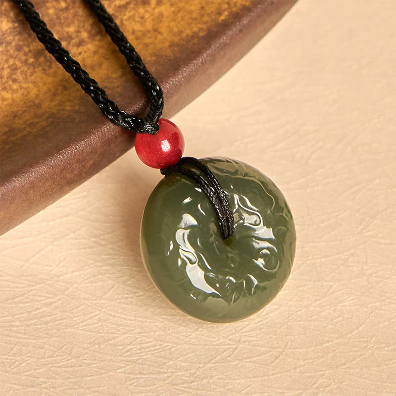 Collana con ciondolo portafortuna , Buddha Stones, fibbia della pace, nuvole di buon auspicio, giada ciano - Image 2