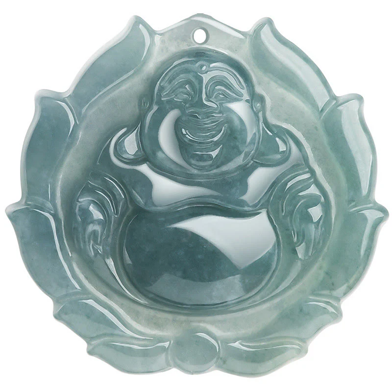 Collana con ciondolo portafortuna con motivo a loto Buddha Stones Buddha che ride in giada naturale - Image 9