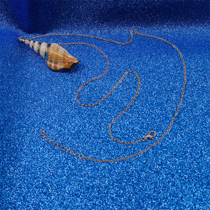 Collana con ciondolo portafortuna in conchiglia naturale Shankha Conch Shell - Image 20