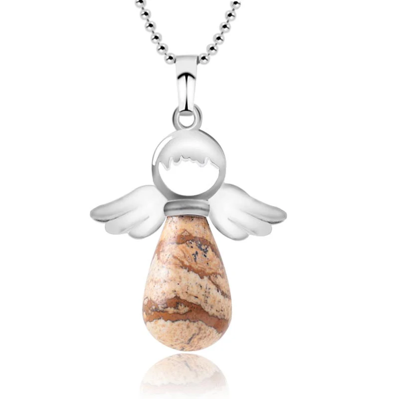 Collana con ciondolo portafortuna in cristallo naturale con piccole ali d'angelo Buddha Stones - Image 26
