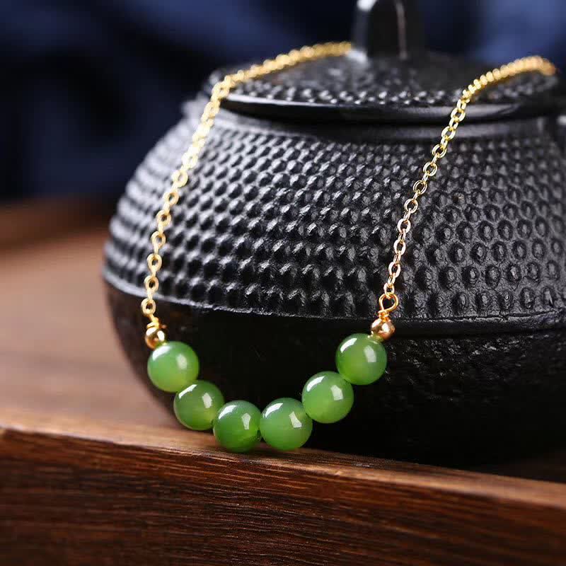 Collana con ciondolo portafortuna in giada ciano Hetian placcata in oro 14k