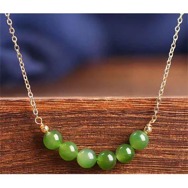 Collana con ciondolo portafortuna in giada ciano Hetian placcata in oro 14k - Image 6