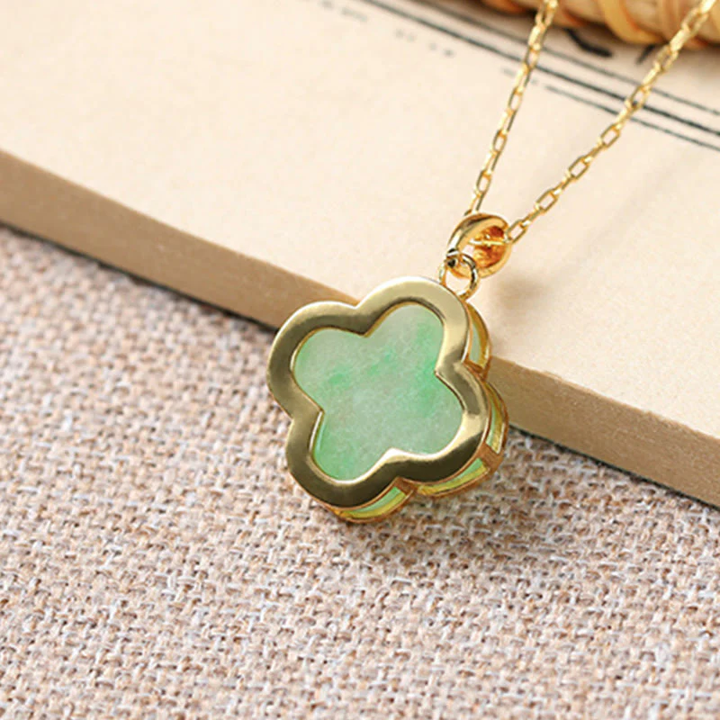 Collana con ciondolo portafortuna in giada con motivo a quadrifoglio Buddha Stones - Image 5