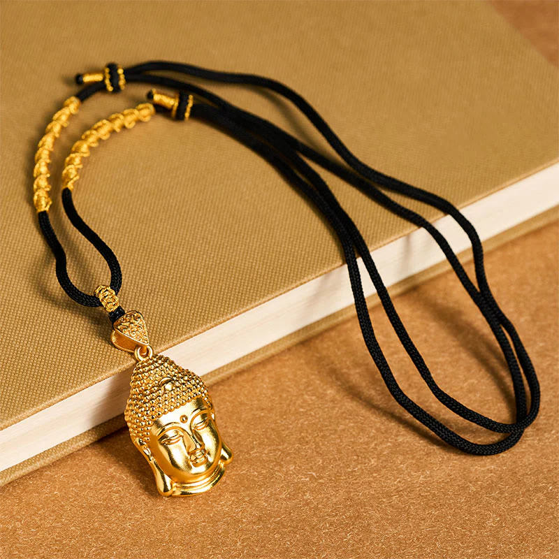 Collana con ciondolo Serenity in cordino intrecciato con simbolo del Buddha in ottone placcato oro 24k Buddha Stones - Image 11
