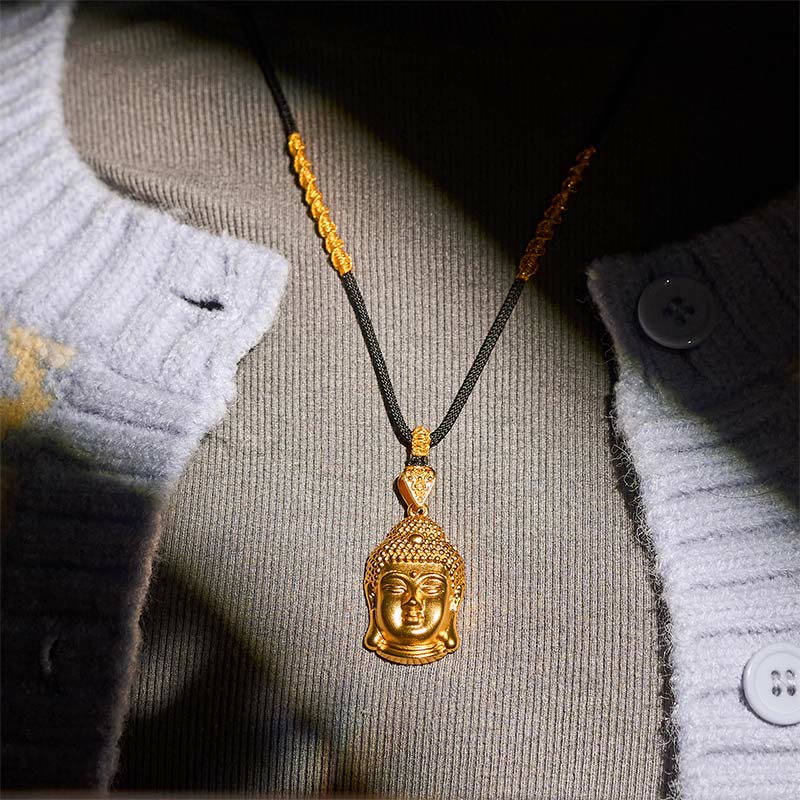 Collana con ciondolo Serenity in cordino intrecciato con simbolo del Buddha in ottone placcato oro 24k Buddha Stones - Image 12