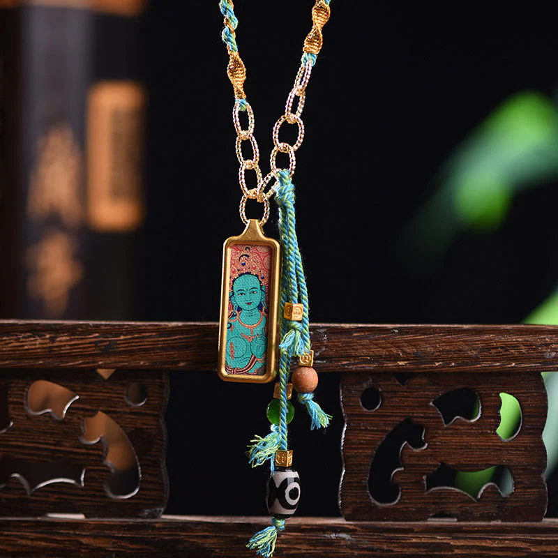 Collana con ciondolo "Thangka della ricchezza" in acciaio al titanio, simbolo del dio della ricchezza Buddha Stones in Tibet - Image 10