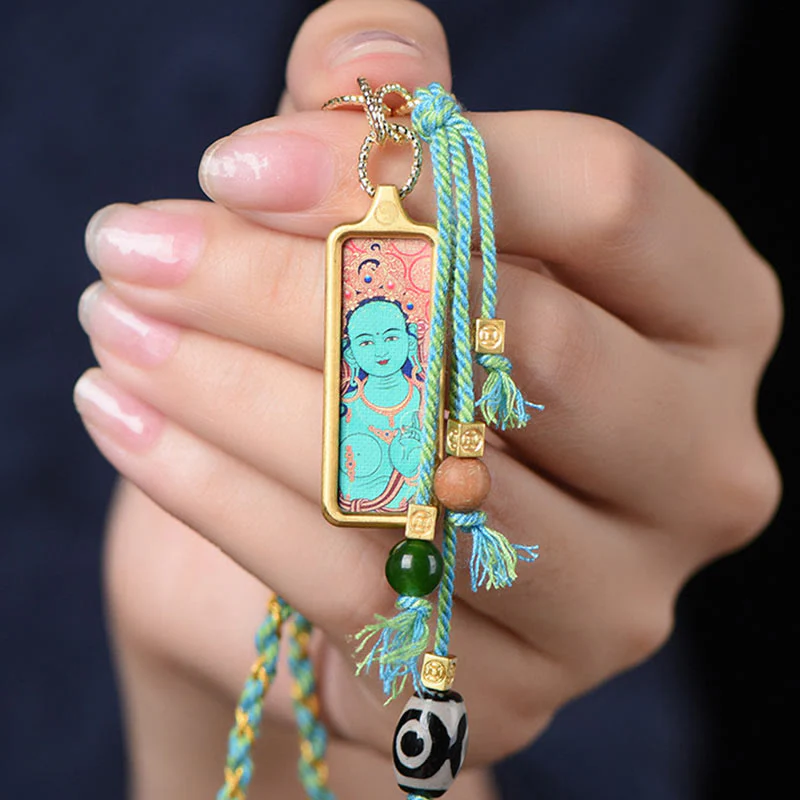 Collana con ciondolo "Thangka della ricchezza" in acciaio al titanio, simbolo del dio della ricchezza Buddha Stones in Tibet - Image 11