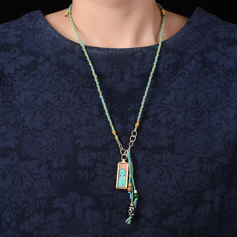 Collana con ciondolo "Thangka della ricchezza" in acciaio al titanio, simbolo del dio della ricchezza Buddha Stones in Tibet - Image 12