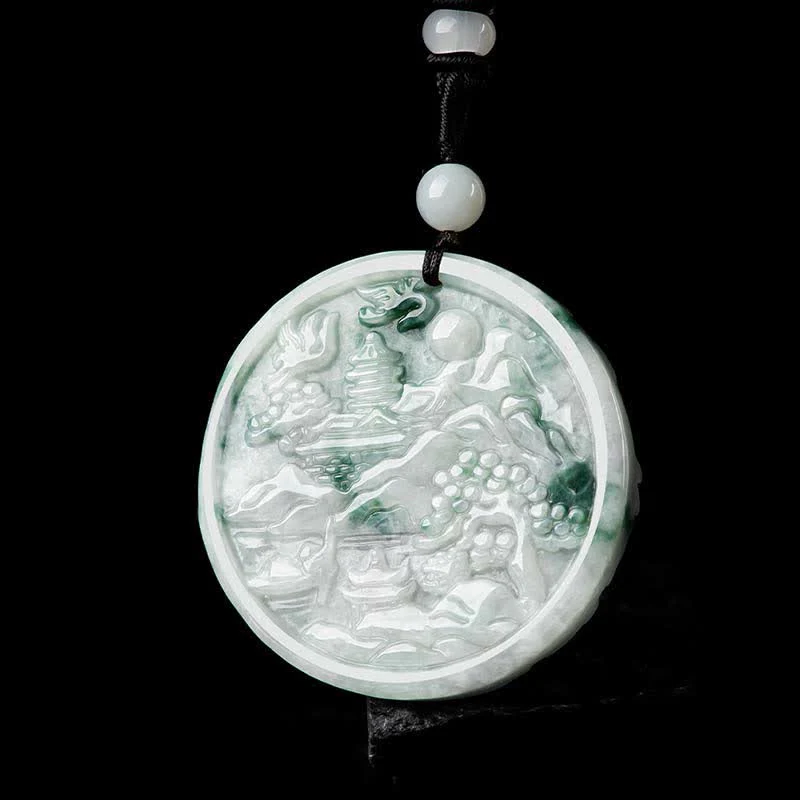 Collana con corda di abbondanza di giada con paesaggio montano Buddha Stones - Image 10