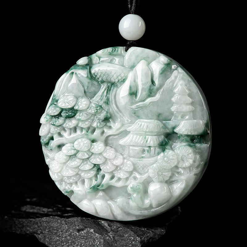 Collana con corda di abbondanza di giada con paesaggio montano Buddha Stones - Image 2