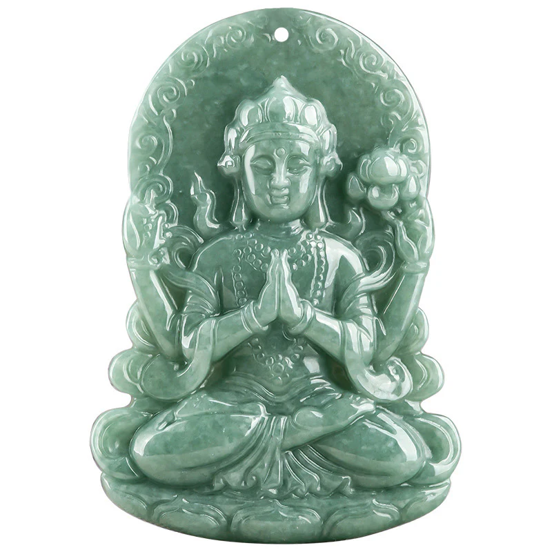 Collana con corda di benedizione dell'amuleto in giada naturale Avalokitesvara a quattro braccia - Image 10