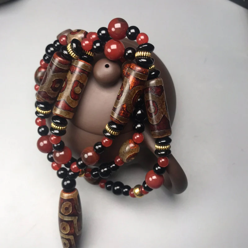 Collana di Buddha Stones perline Dzi a nove occhi, agata rossa, ricchezza e salute - Image 4