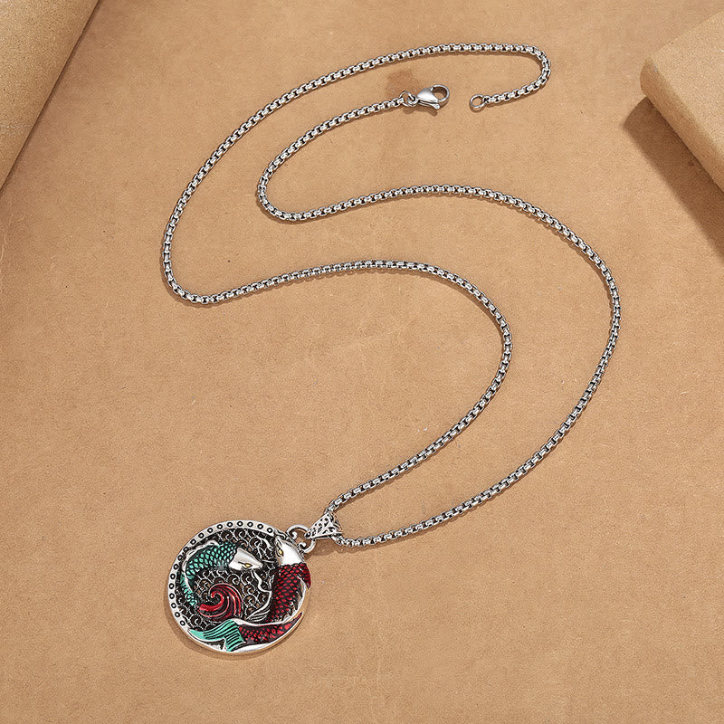 Collana di guarigione con pesce koi in rame tibetano e Buddha Stones - Image 4