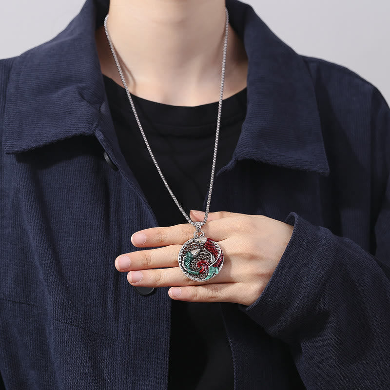 Collana di guarigione con pesce koi in rame tibetano e Buddha Stones - Image 5