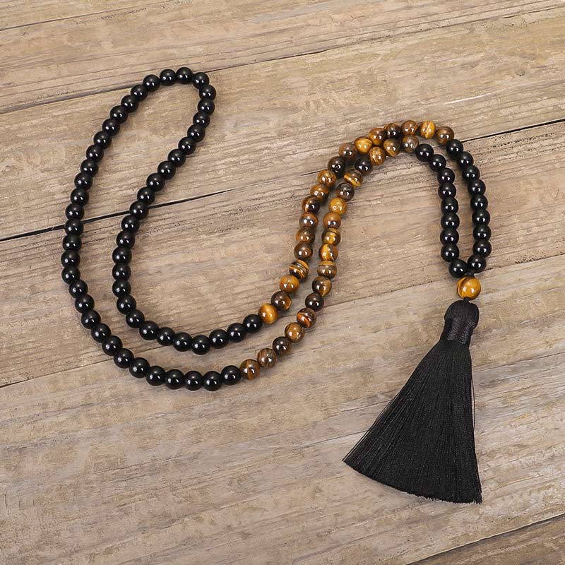 Collana di protezione con occhio di tigre in onice nero tibetano Buddha Stones Mala Set - Image 4