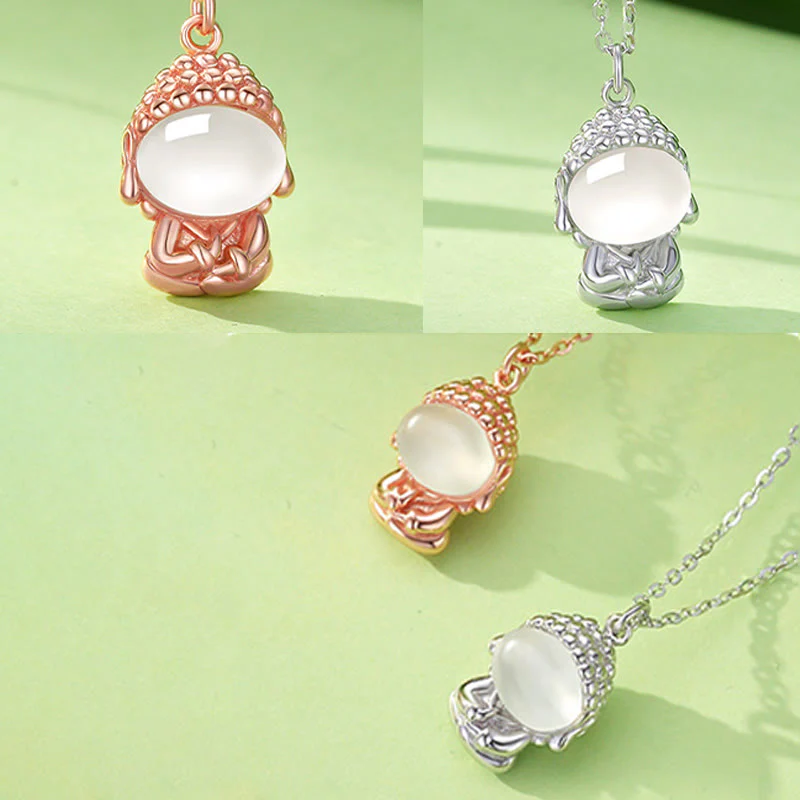 Collana pendente Buddha Stones in argento sterling 925 con calcedonio e Buddha senza forma, positivo - Image 11