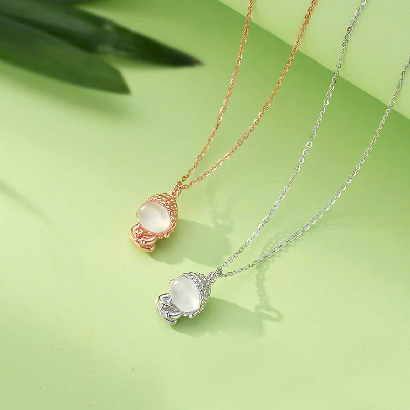 Collana pendente Buddha Stones in argento sterling 925 con calcedonio e Buddha senza forma, positivo - Image 2
