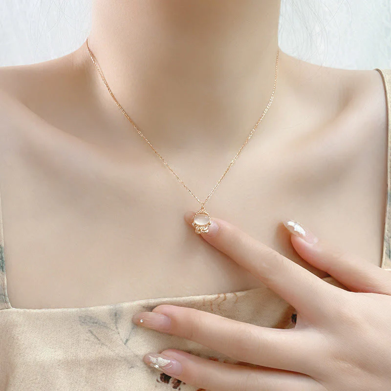 Collana pendente Buddha Stones in argento sterling 925 con calcedonio e Buddha senza forma, positivo - Image 3
