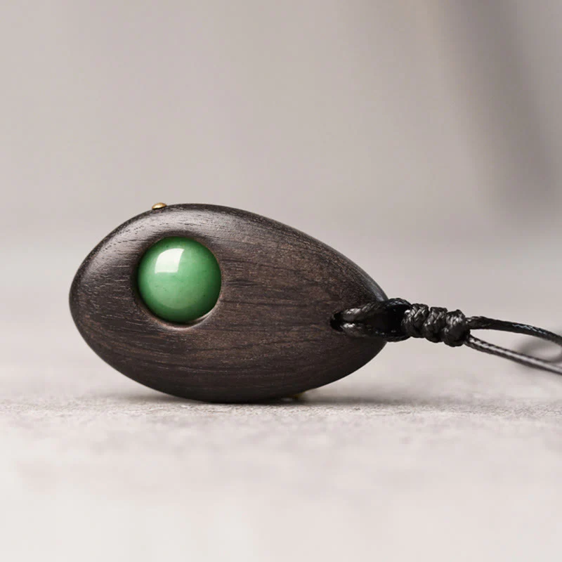 Collana pendente Buddha Stones, legno di ebano, avventurina verde, pace e calma - Image 2
