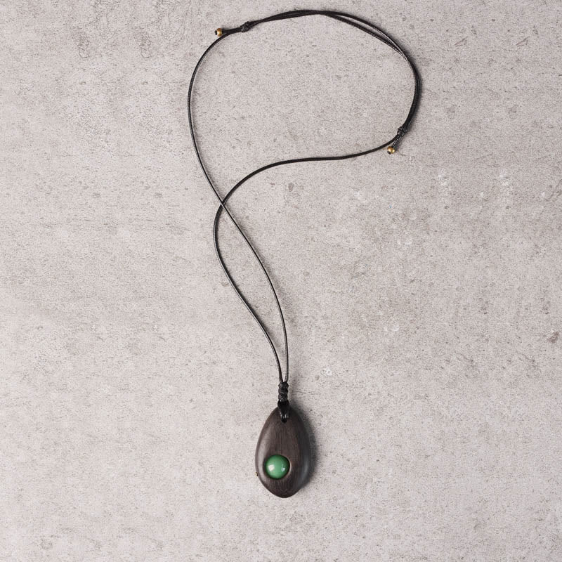 Collana pendente Buddha Stones, legno di ebano, avventurina verde, pace e calma - Image 4