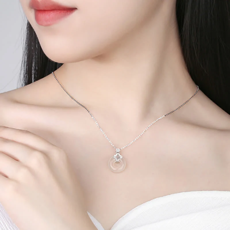 Collana pendente con Buddha Stones positivo in argento sterling 925 con moneta in calcedonio e fibbia per la pace - Image 7