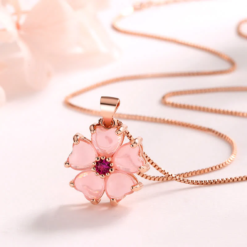 Collana pendente con fiore a forma di cuore in cristallo rosa Buddha Stones lenitivo