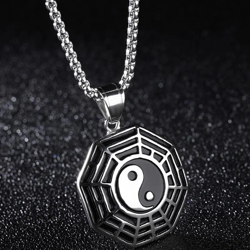 Collana pendente con motivo equilibrio in acciaio al titanio Bagua Yin Yang Buddha Stones - Image 10