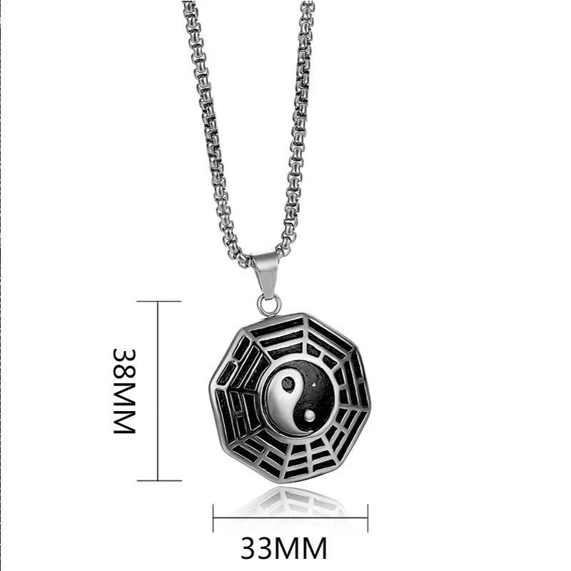 Collana pendente con motivo equilibrio in acciaio al titanio Bagua Yin Yang Buddha Stones - Image 18