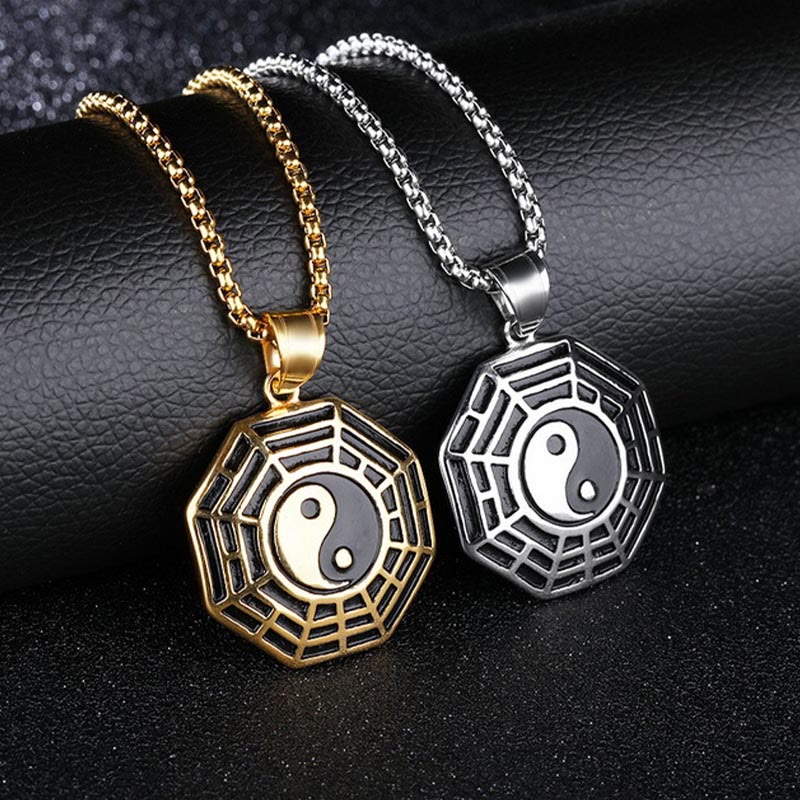 Collana pendente con motivo equilibrio in acciaio al titanio Bagua Yin Yang Buddha Stones - Image 19