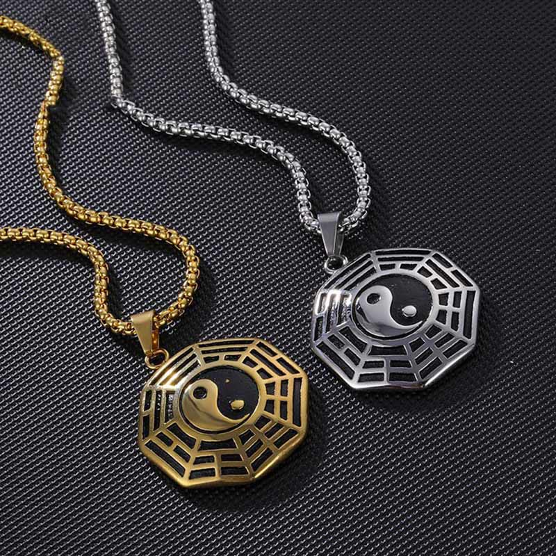 Collana pendente con motivo equilibrio in acciaio al titanio Bagua Yin Yang Buddha Stones - Image 20