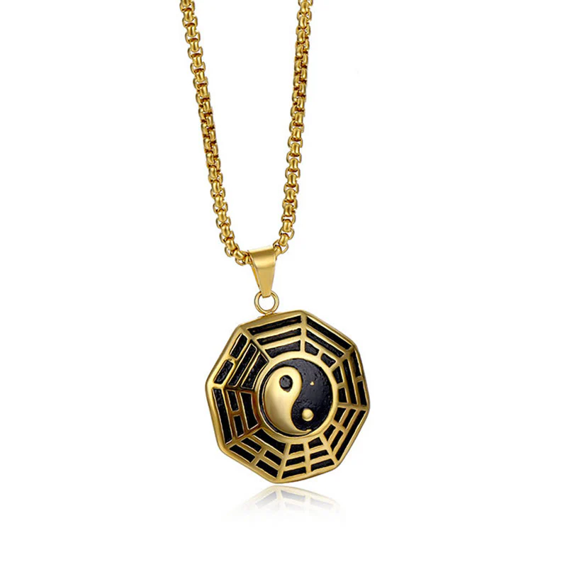 Collana pendente con motivo equilibrio in acciaio al titanio Bagua Yin Yang Buddha Stones - Image 4