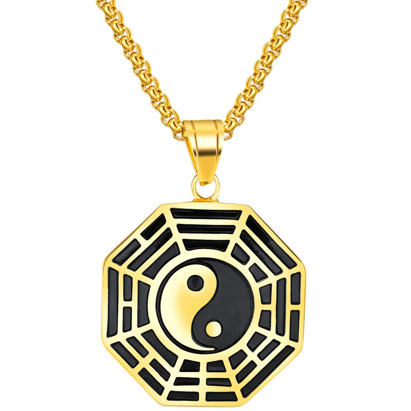 Collana pendente con motivo equilibrio in acciaio al titanio Bagua Yin Yang Buddha Stones - Image 6