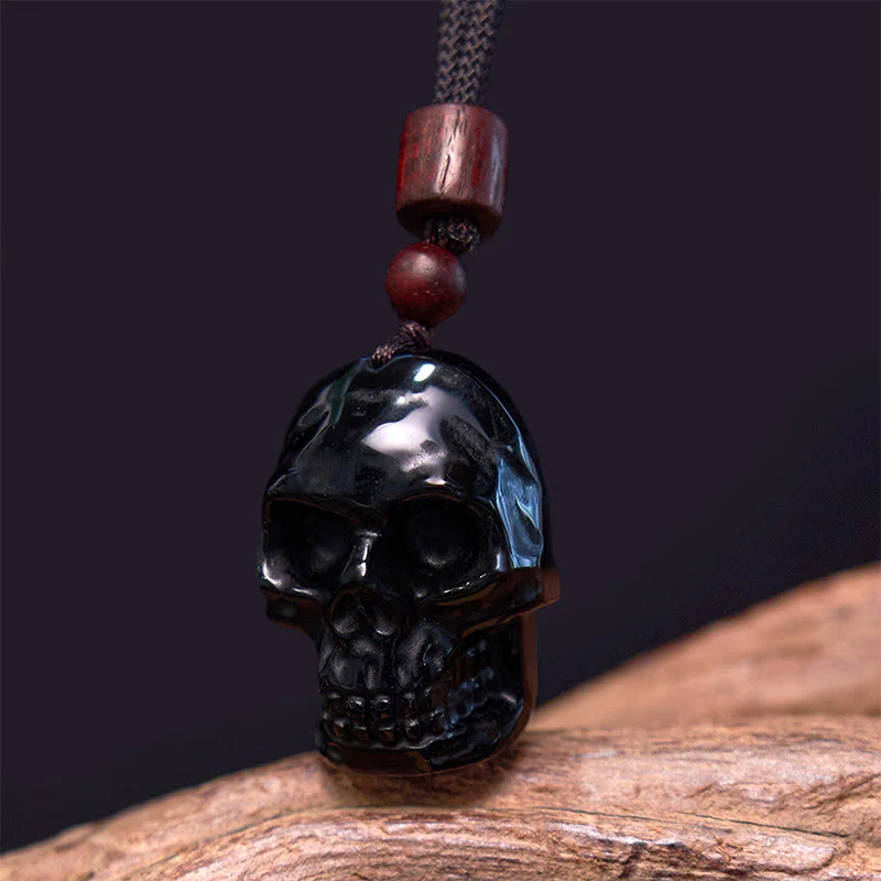 Collana pendente con scheletro Shmashana in corda di ossidiana nera Buddha Stones - Image 11