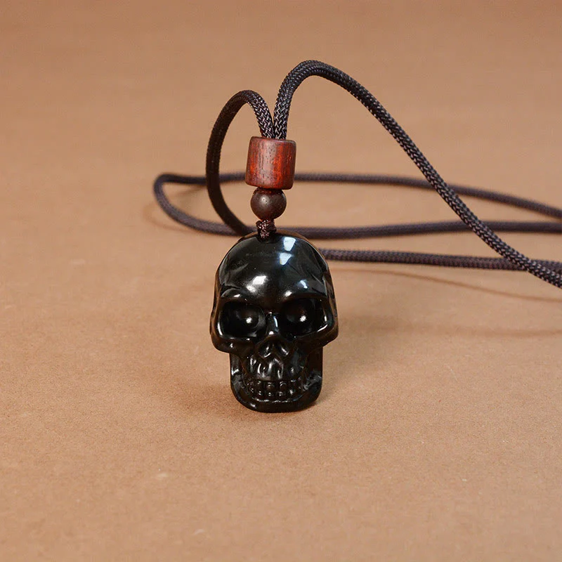 Collana pendente con scheletro Shmashana in corda di ossidiana nera Buddha Stones - Image 14