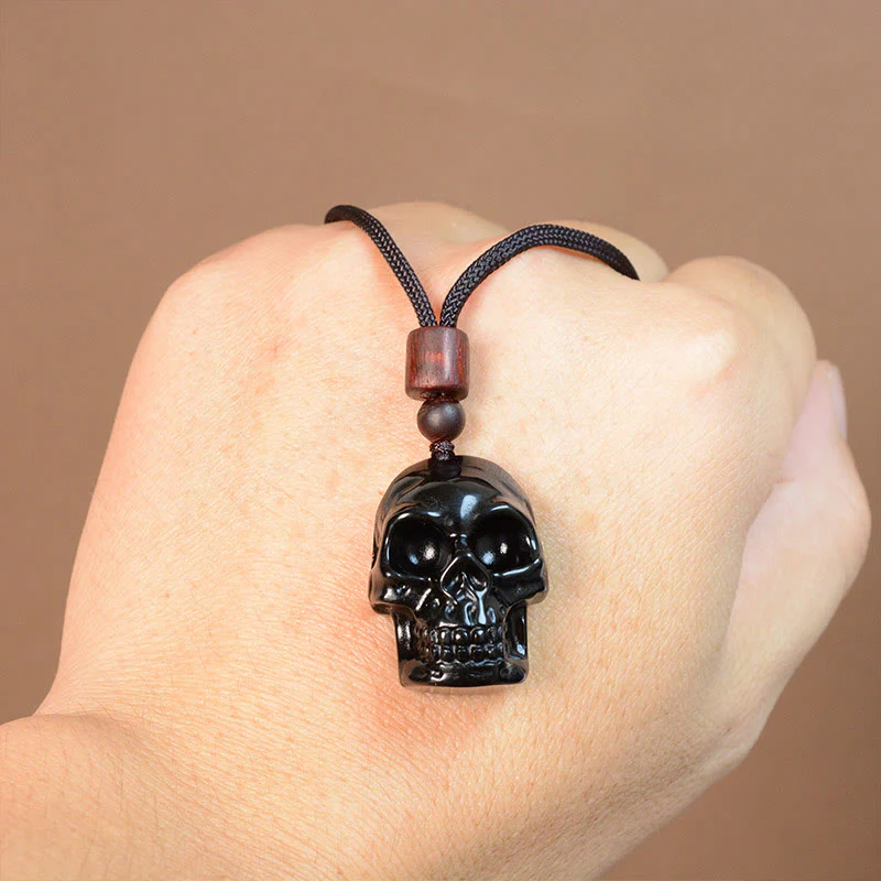 Collana pendente con scheletro Shmashana in corda di ossidiana nera Buddha Stones - Image 17