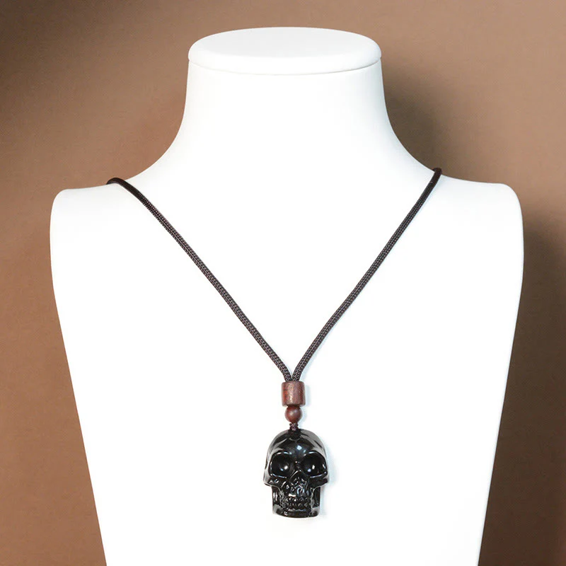 Collana pendente con scheletro Shmashana in corda di ossidiana nera Buddha Stones - Image 18
