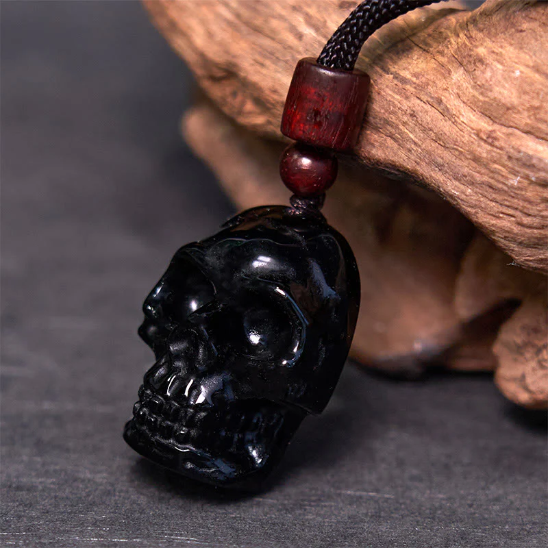 Collana pendente con scheletro Shmashana in corda di ossidiana nera Buddha Stones - Image 3