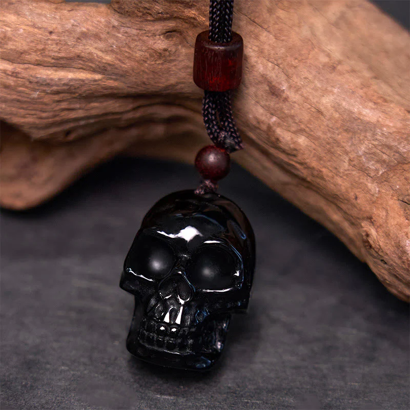 Collana pendente con scheletro Shmashana in corda di ossidiana nera Buddha Stones - Image 4