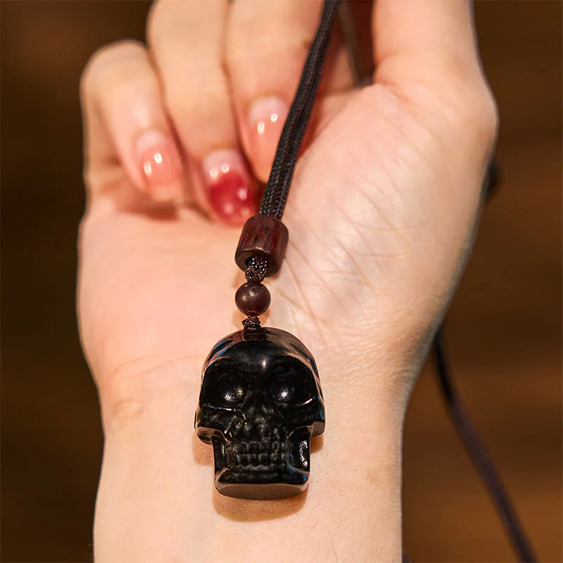 Collana pendente con scheletro Shmashana in corda di ossidiana nera Buddha Stones - Image 5
