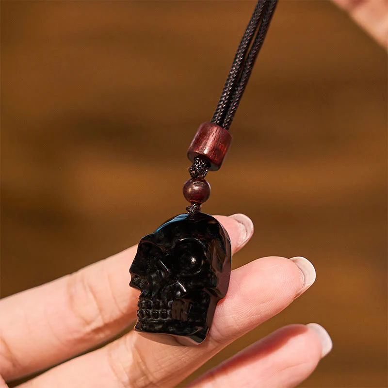 Collana pendente con scheletro Shmashana in corda di ossidiana nera Buddha Stones - Image 7