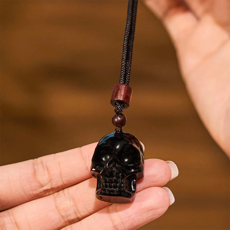 Collana pendente con scheletro Shmashana in corda di ossidiana nera Buddha Stones - Image 8