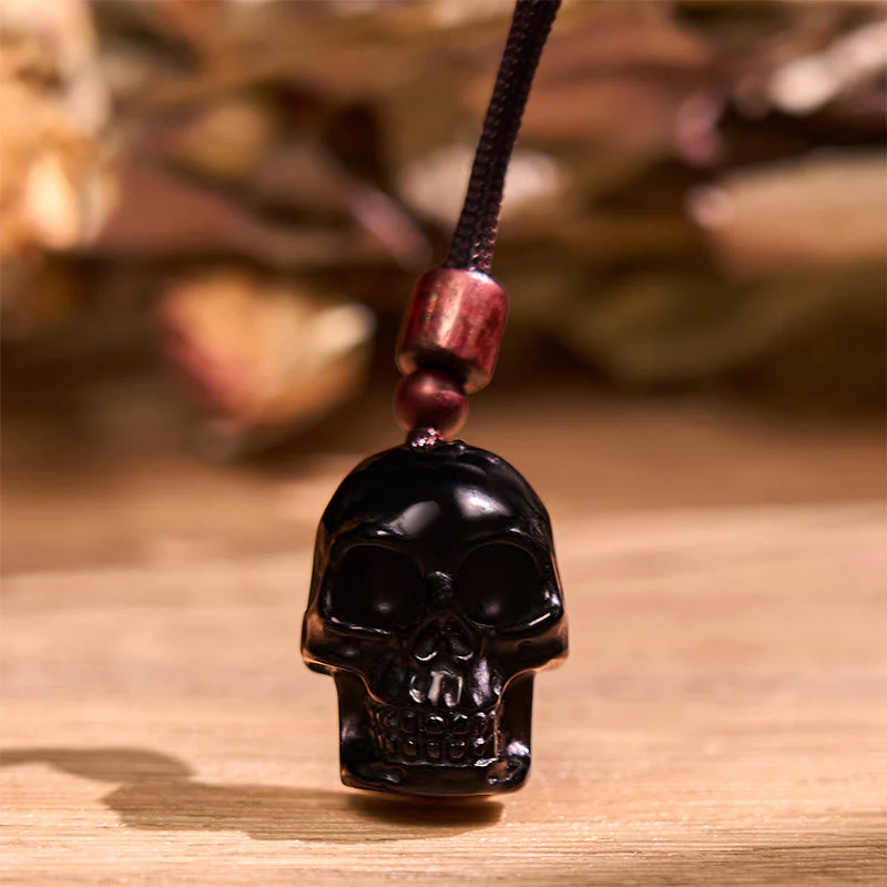 Collana pendente con scheletro Shmashana in corda di ossidiana nera Buddha Stones - Image 9