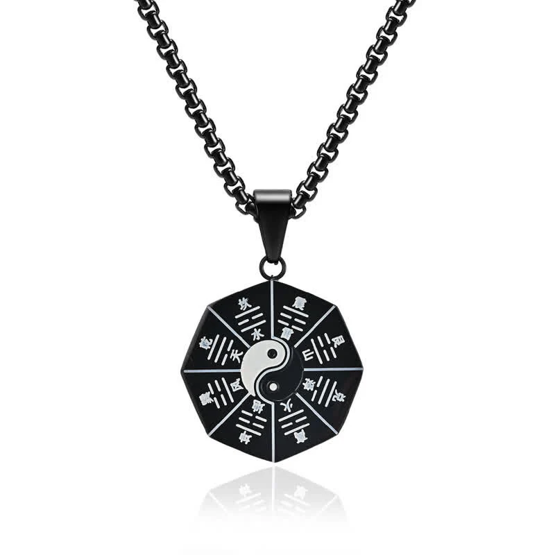 Collana pendente in acciaio al titanio e bilanciamento Bagua Yin Yang