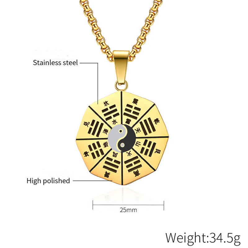 Collana pendente in acciaio al titanio e bilanciamento Bagua Yin Yang - Image 7