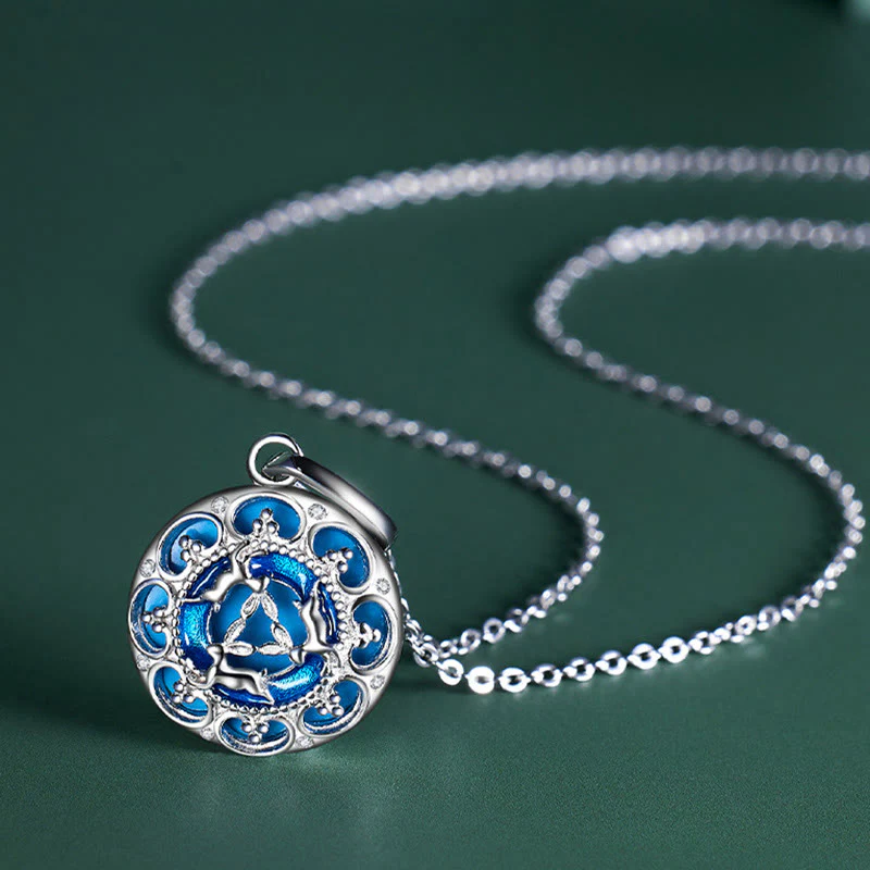 Collana pendente in argento sterling 925 con tre conigli in equilibrio, turchese rotondo , Buddha Stones - Image 2