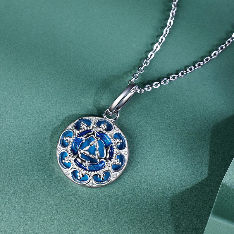 Collana pendente in argento sterling 925 con tre conigli in equilibrio, turchese rotondo , Buddha Stones - Image 3