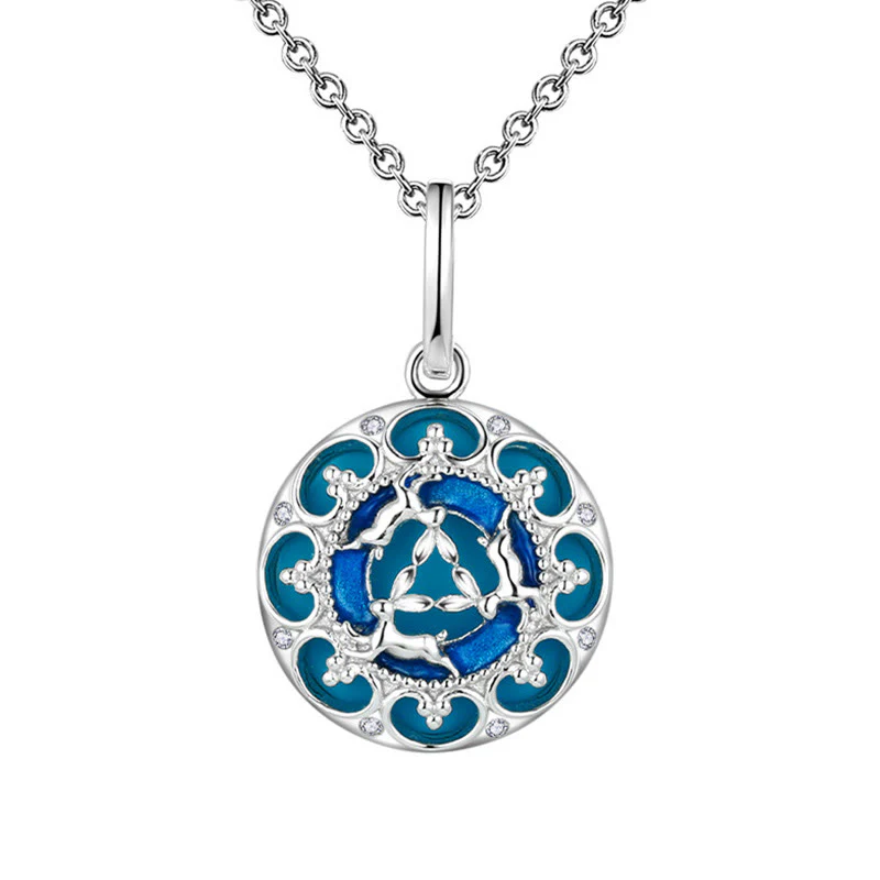 Collana pendente in argento sterling 925 con tre conigli in equilibrio, turchese rotondo , Buddha Stones - Image 5