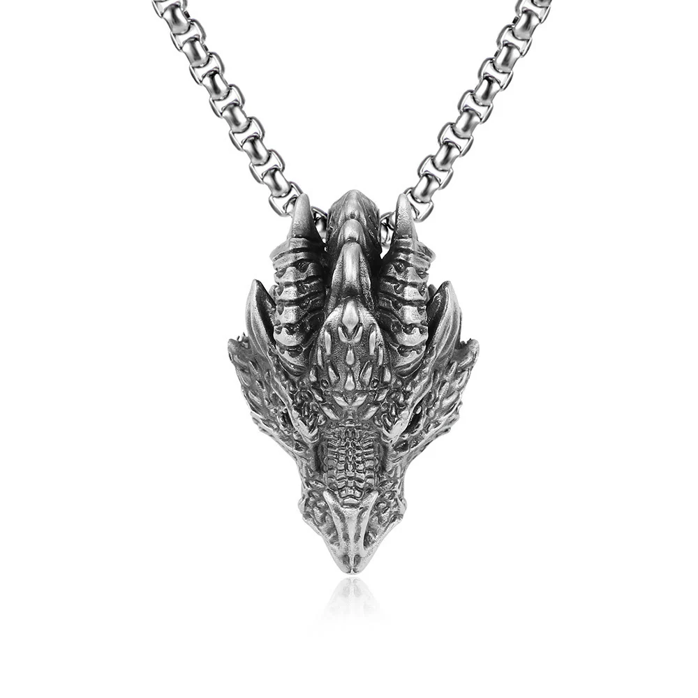 Collana pendente in metallo con testa di drago in stagno puro, protezione dalla fortuna, Buddha Stones - Image 2